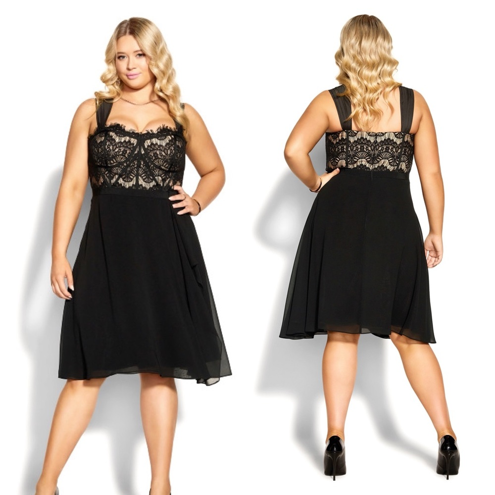 City Chic Eyelash Evie Dress in Black
